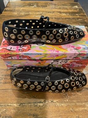 Jeffrey Campbell Black Mary Jane Flats with Silver Grommets